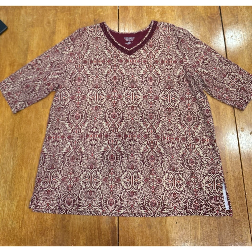 Catherines Tops Womens 1X 20W Red Paisley Easy Fit Tees Half Sleeve EUC